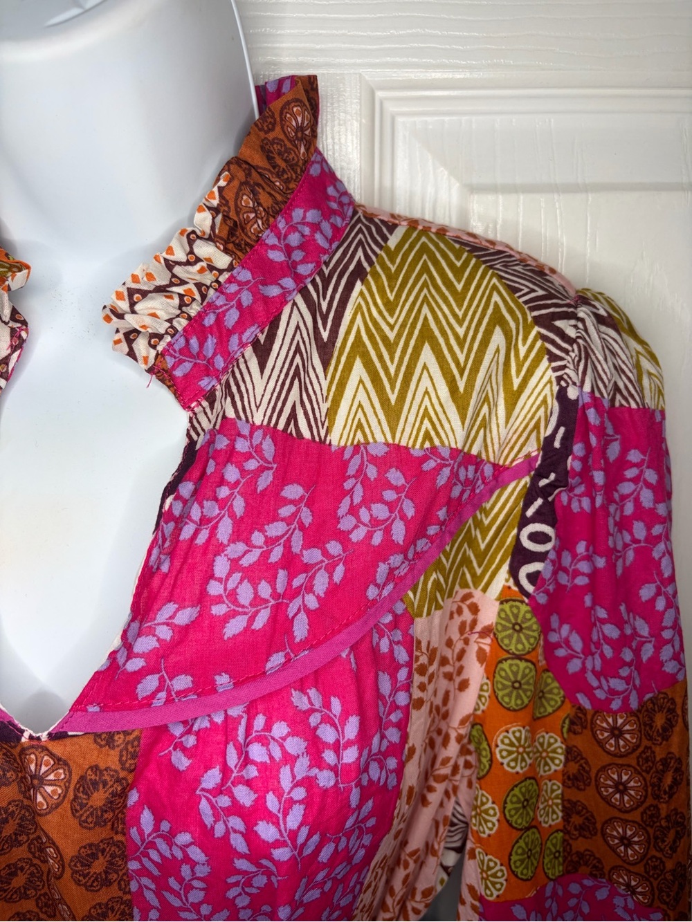 Avara Fate Happy For You Fuchsia Pink Cotton Patchwork Maxi Dress Pink Multi M - Picture 6 of 13